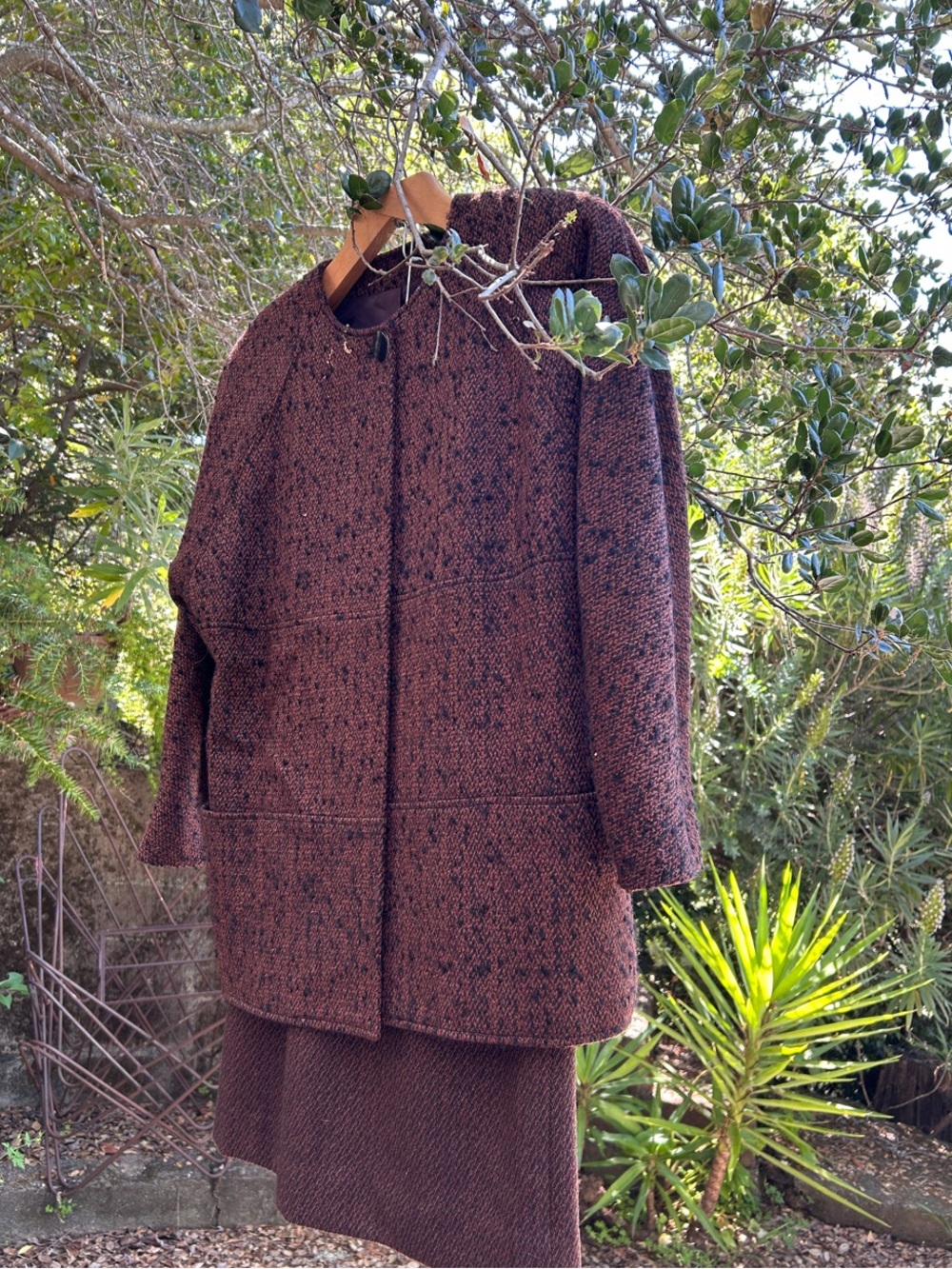 Tahari Brown Textured Wool Coat and Skirt Set